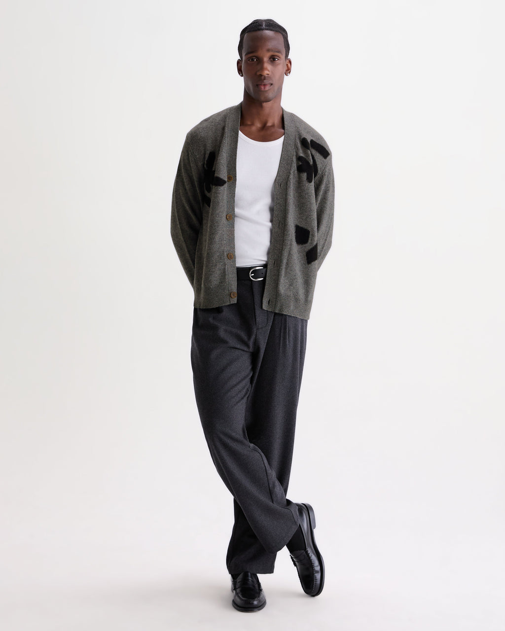 Walker - Grey And Black Felted Applique Knit Cardigan