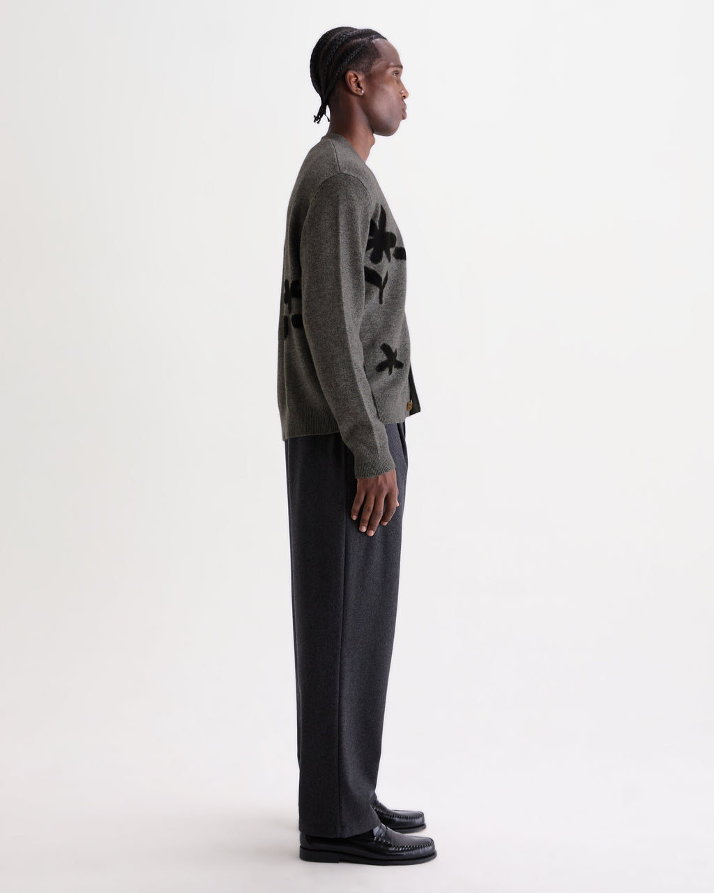 Walker - Grey And Black Felted Applique Knit Cardigan