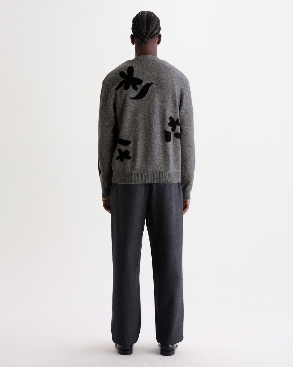 Walker - Grey And Black Felted Applique Knit Cardigan