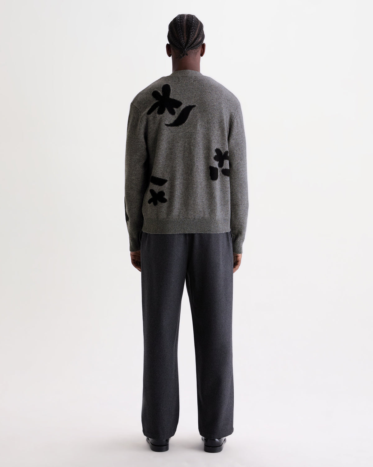 Walker - Grey And Black Felted Applique Knit Cardigan