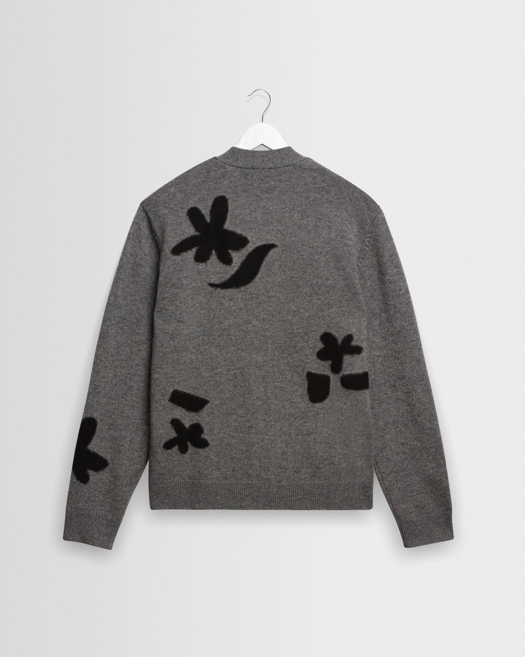 Walker - Grey And Black Felted Applique Knit Cardigan