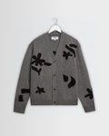 Walker - Grey And Black Felted Applique Knit Cardigan