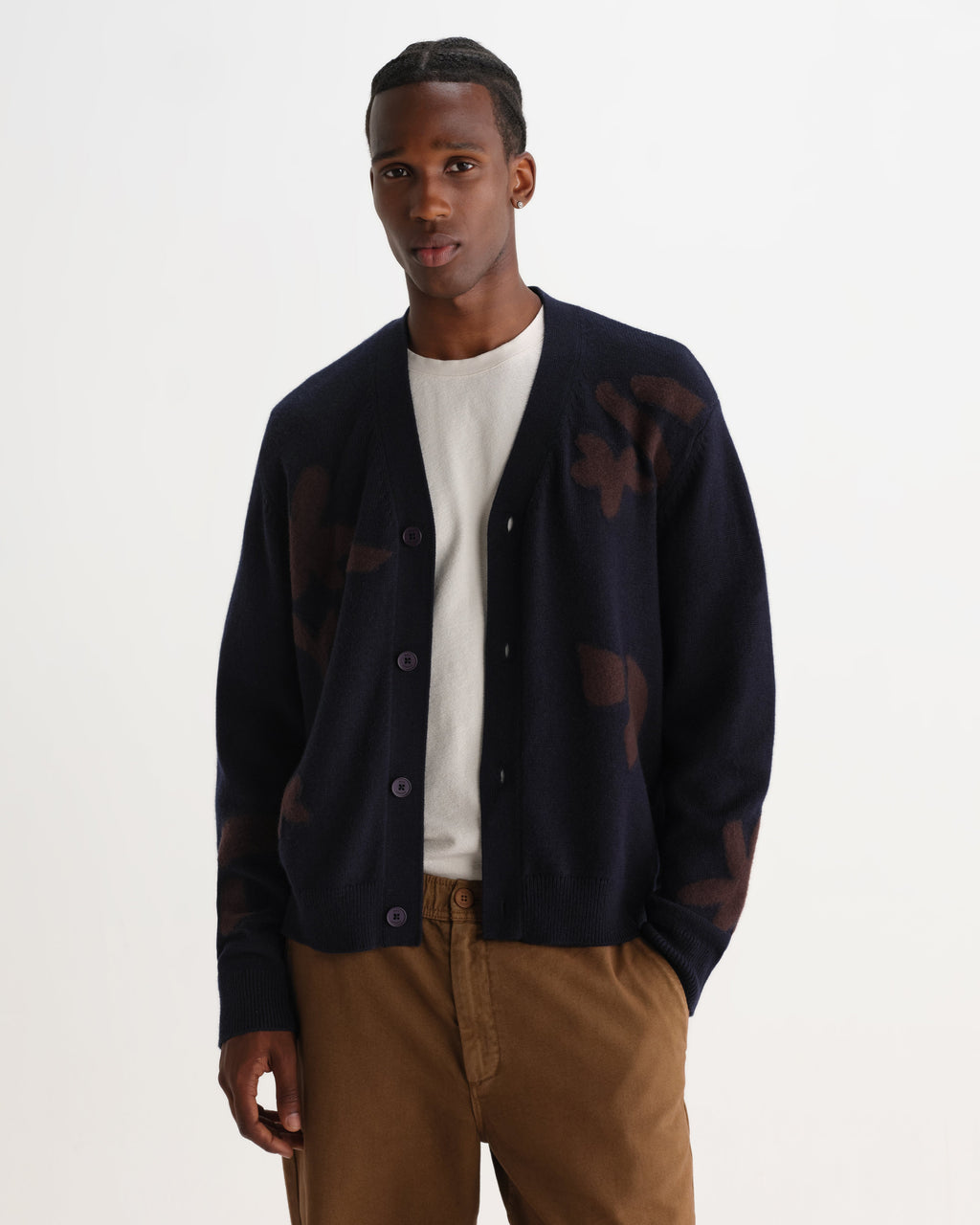 Walker - Navy And Brown Felted Applique Knit Cardigan