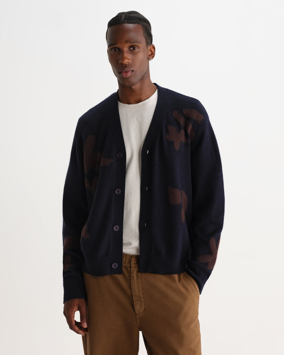 Walker - Navy And Brown Felted Applique Knit Cardigan