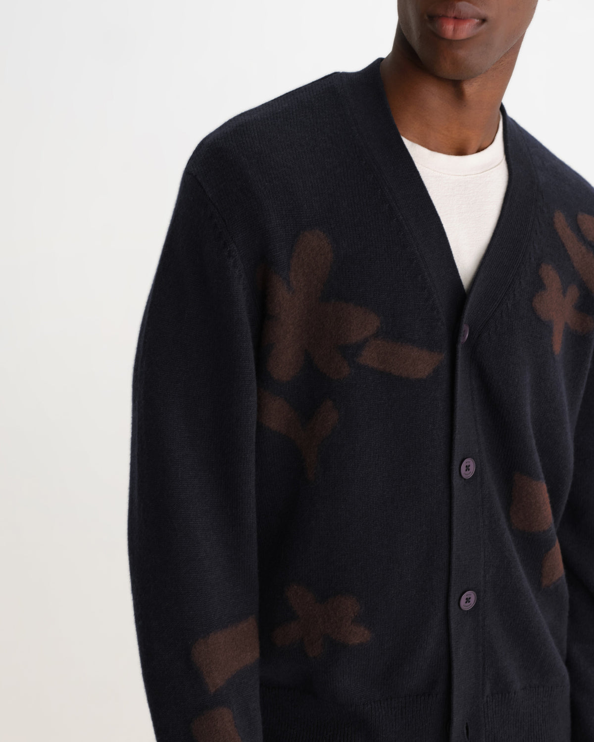 Walker - Navy And Brown Felted Applique Knit Cardigan