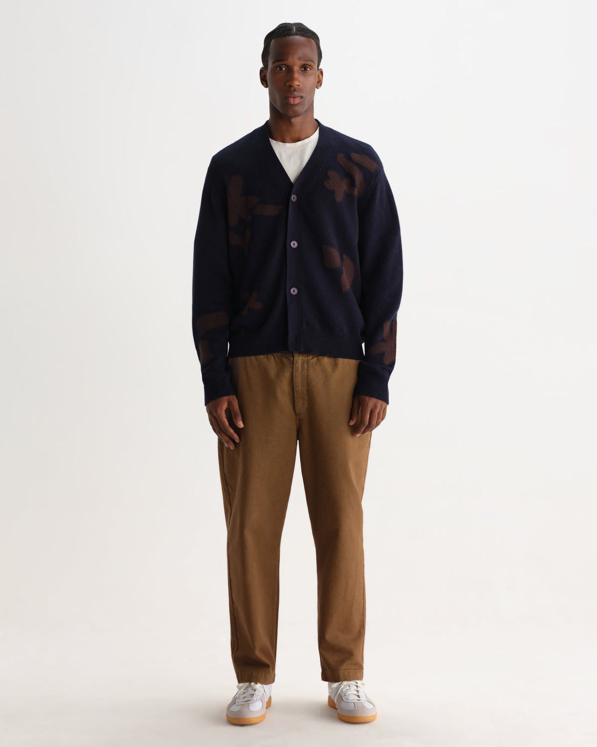 Walker - Navy And Brown Felted Applique Knit Cardigan