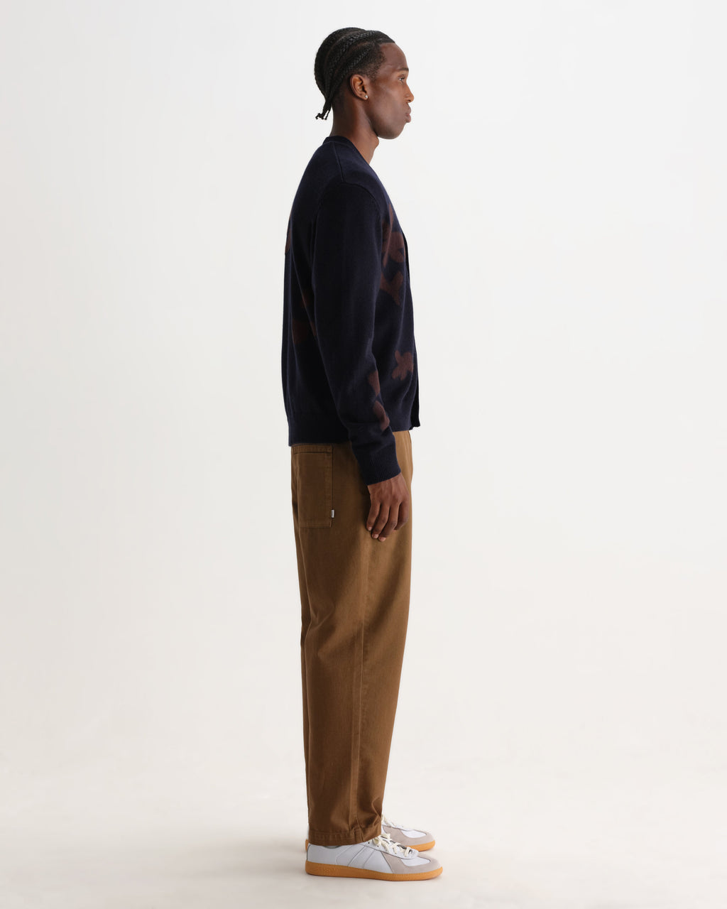 Walker - Navy And Brown Felted Applique Knit Cardigan