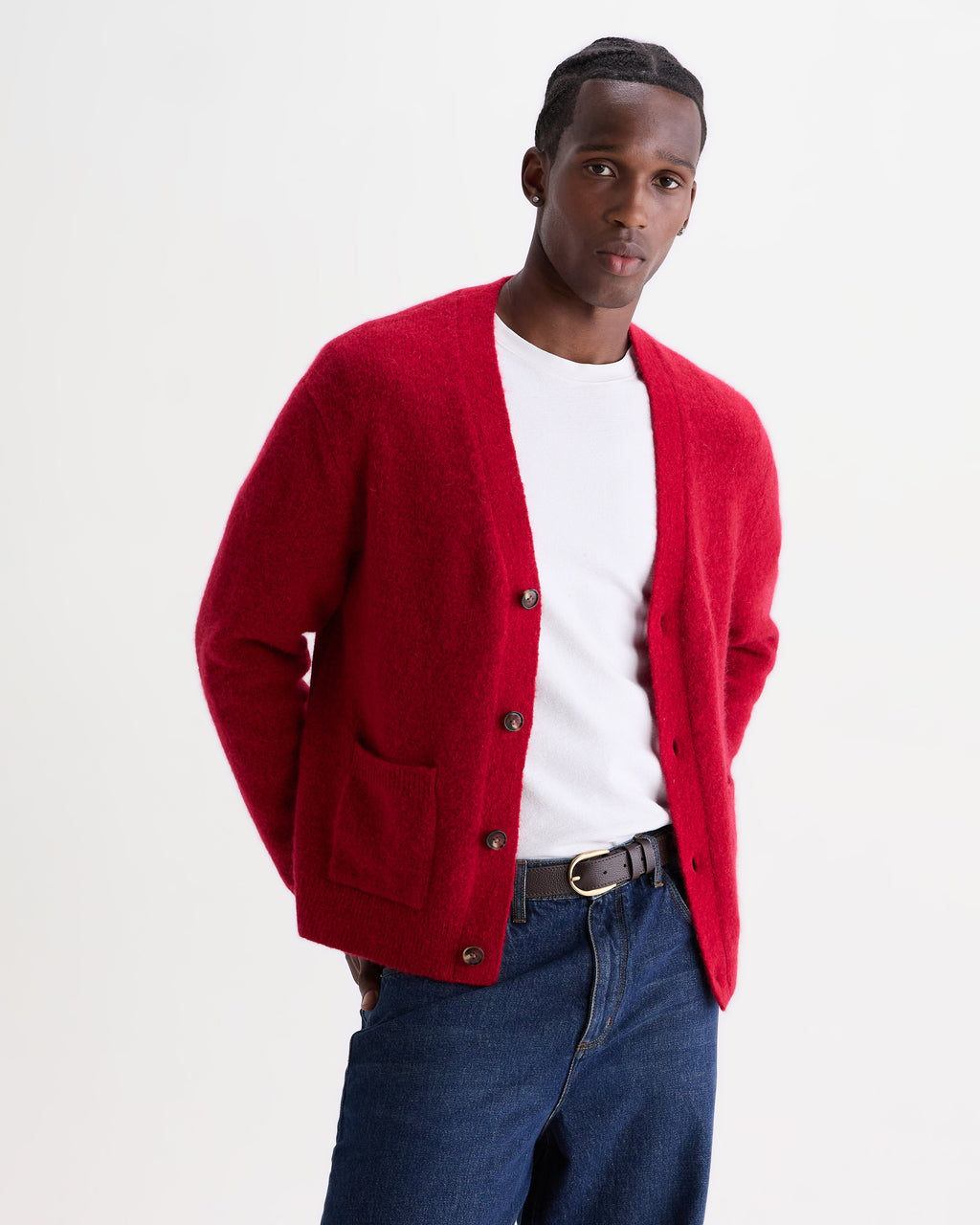 Walker - Red Fluffy Wool Knit Cardigan