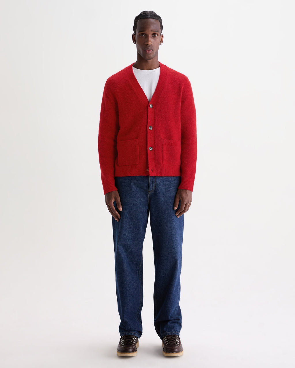 Walker - Red Fluffy Wool Knit Cardigan