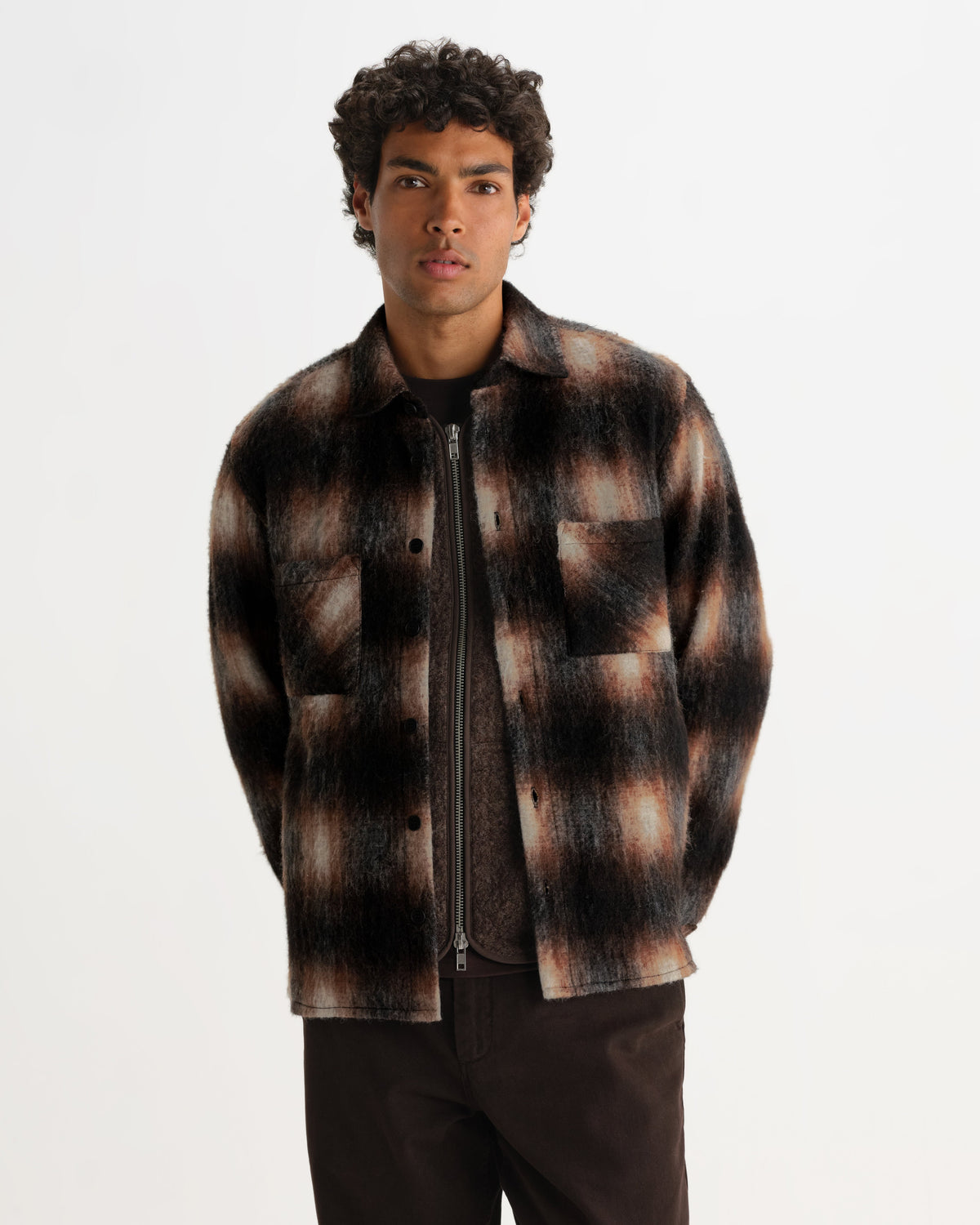 Whiting - Brown And Black Elm Wool Blend Check Overshirt
