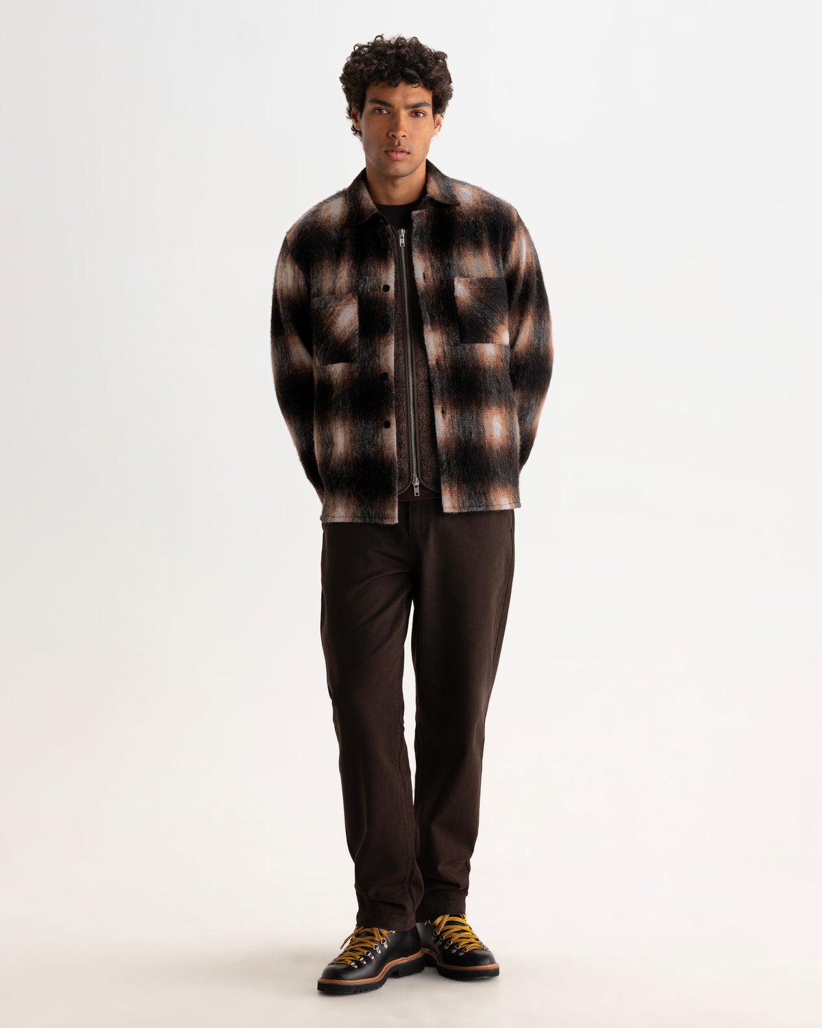 Whiting - Brown And Black Elm Wool Blend Check Overshirt