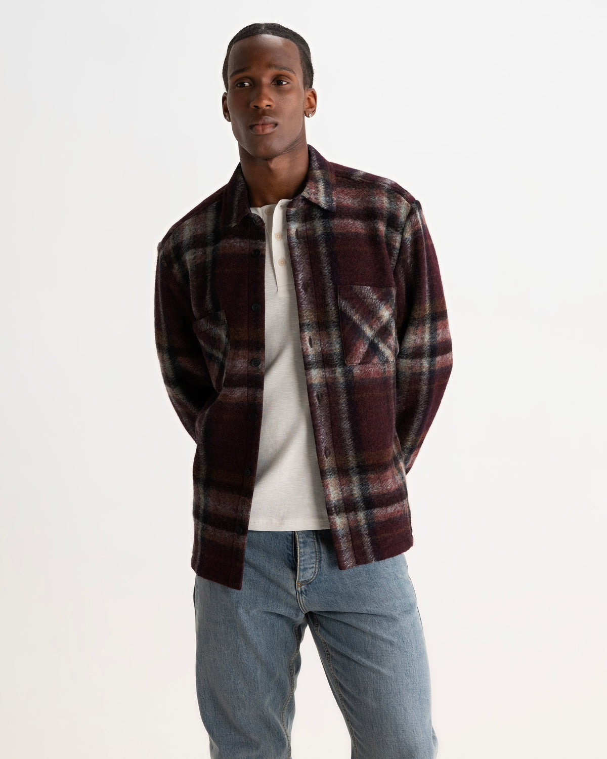 Whiting - Burgundy And Multicolour Lex Wool Blend Check Overshirt