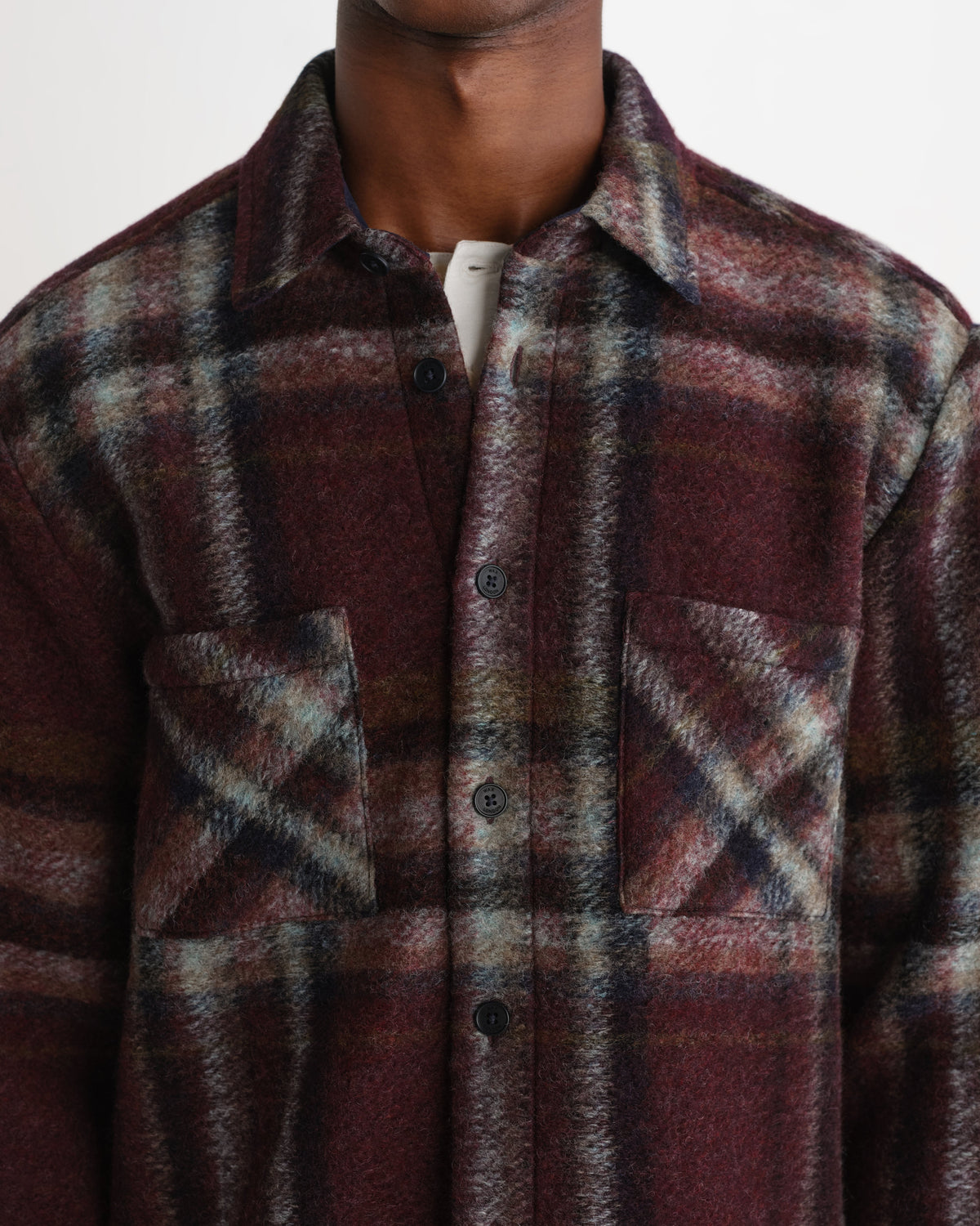 Whiting - Burgundy And Multicolour Lex Wool Blend Check Overshirt