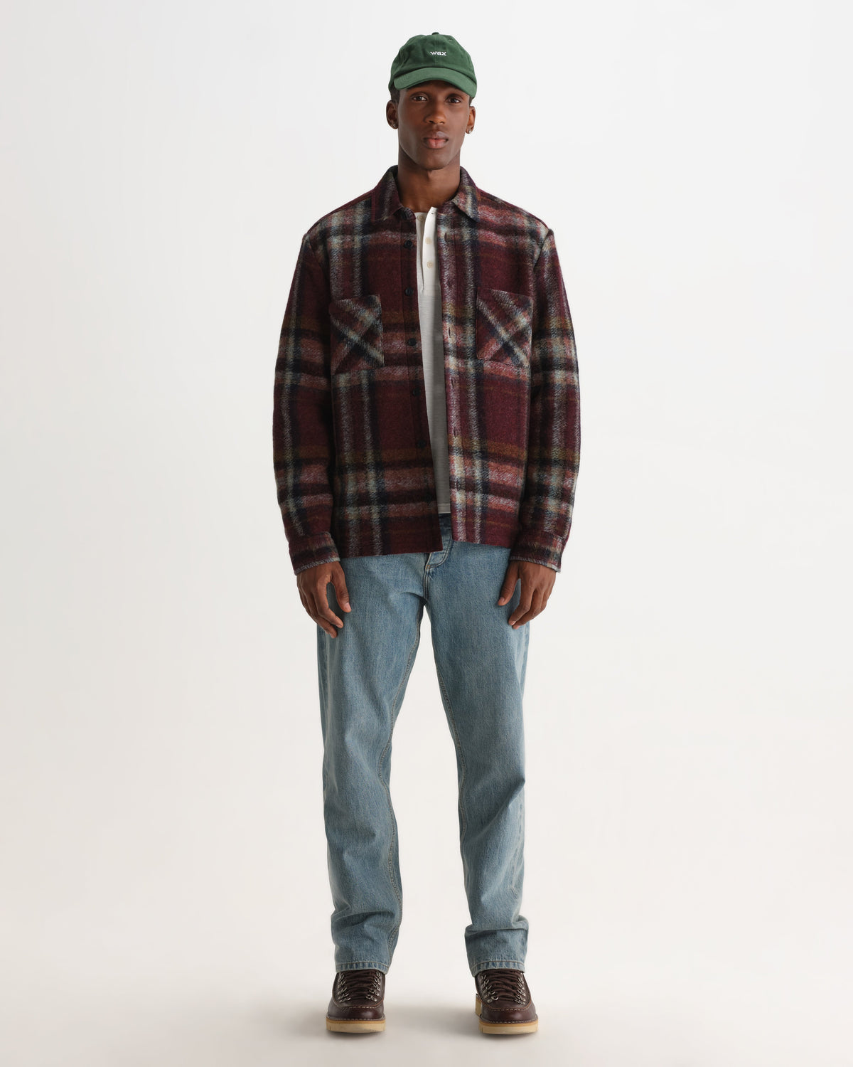 Whiting - Burgundy And Multicolour Lex Wool Blend Check Overshirt
