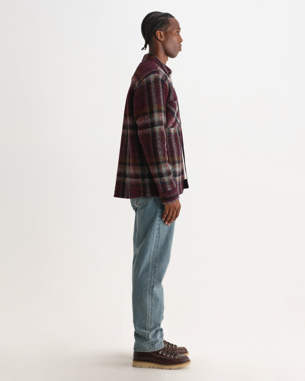 Whiting - Burgundy And Multicolour Lex Wool Blend Check Overshirt
