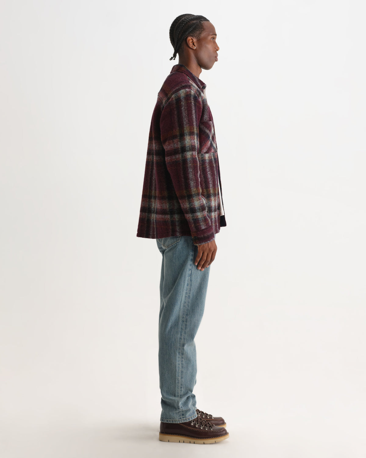 Whiting - Burgundy And Multicolour Lex Wool Blend Check Overshirt