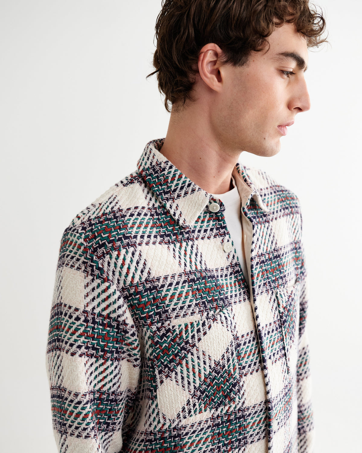 Whiting - Ecru And Green Hutton Check Overshirt