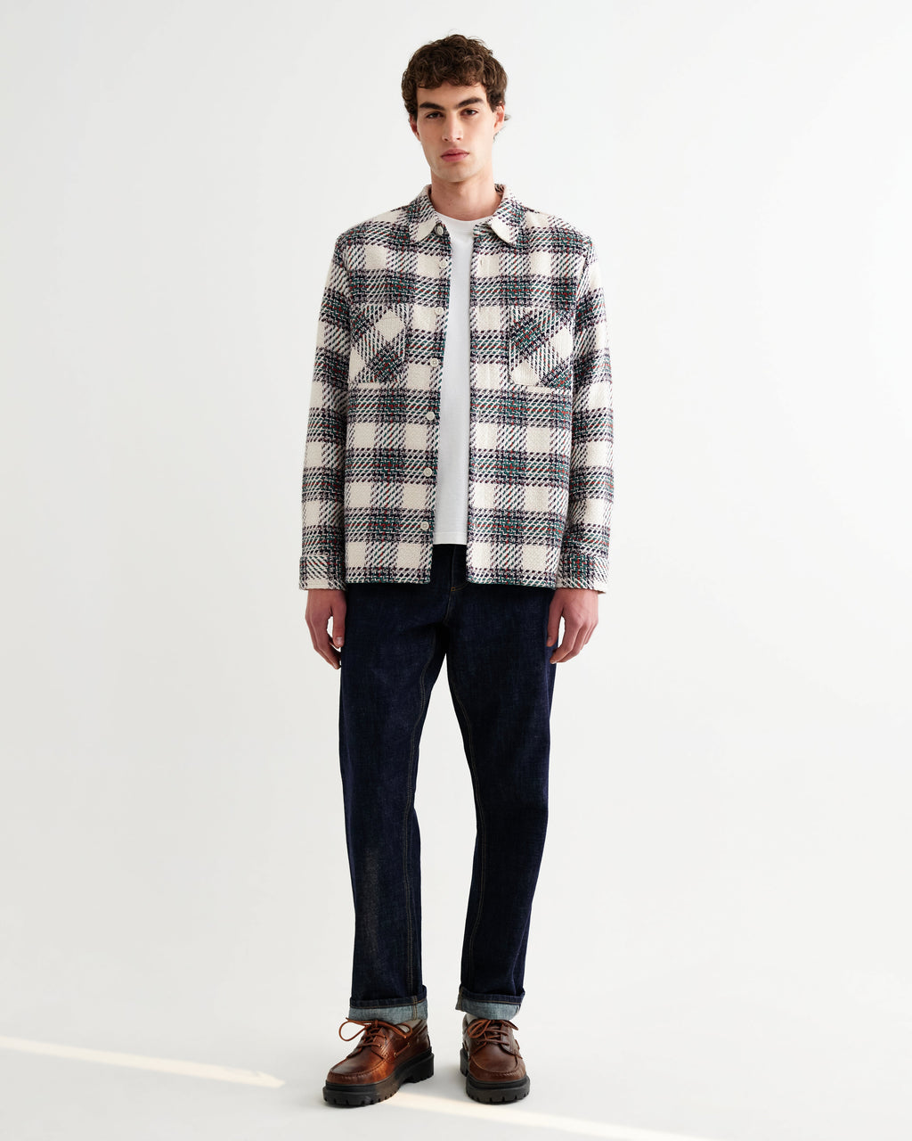 Whiting - Ecru And Green Hutton Check Overshirt