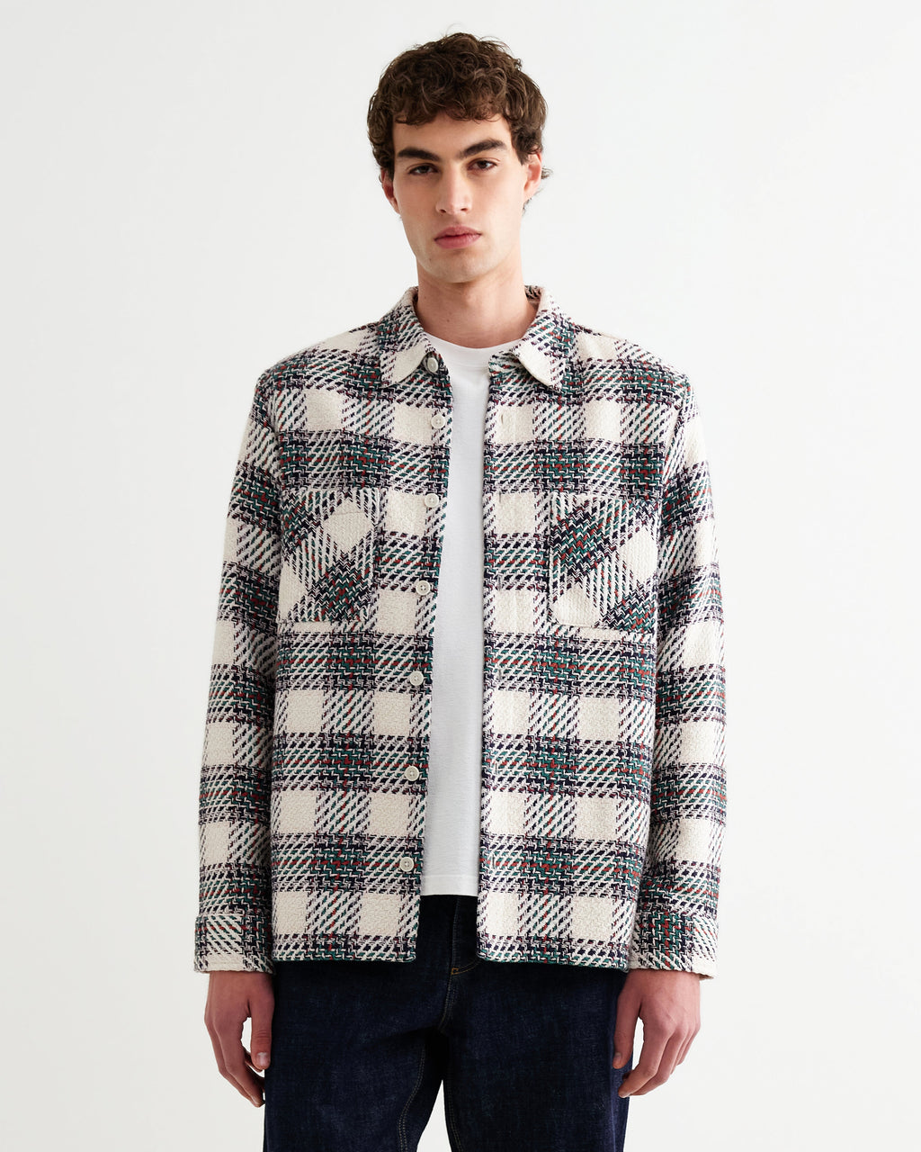 Whiting - Ecru And Green Hutton Check Overshirt