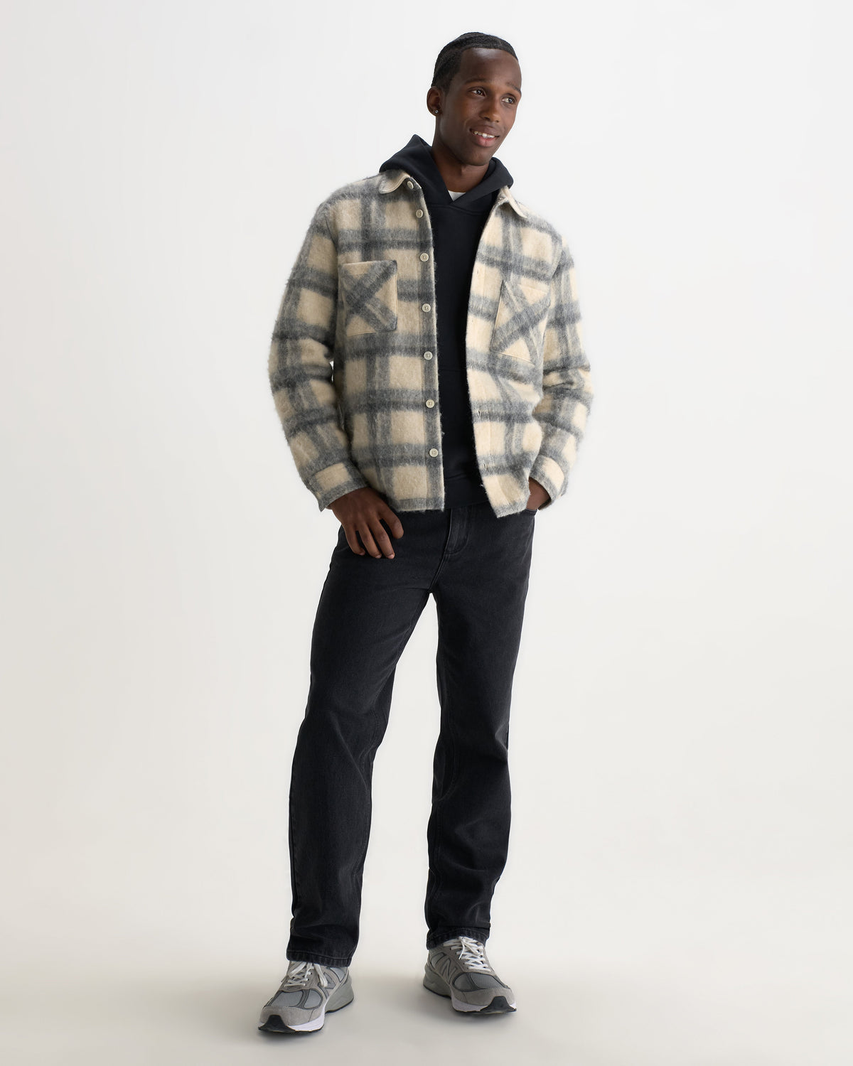 Whiting - Ecru And Grey Check Wool Blend Overshirt