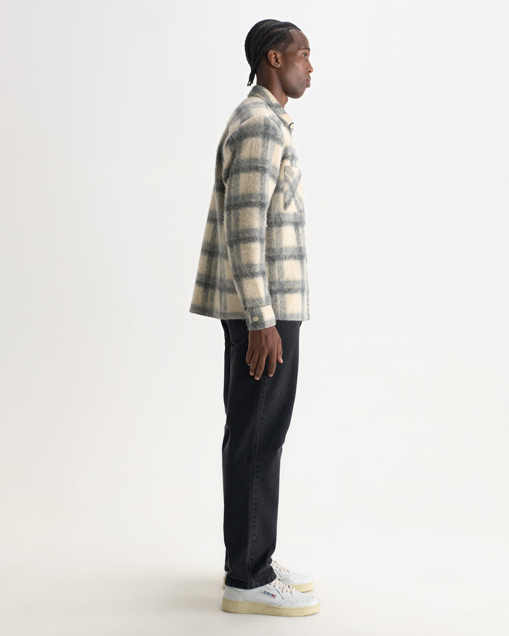 Whiting - Ecru And Grey Check Wool Blend Overshirt