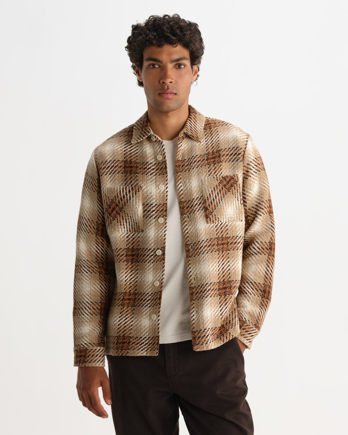 Whiting - Natural And Ecru Overlap Check Overshirt