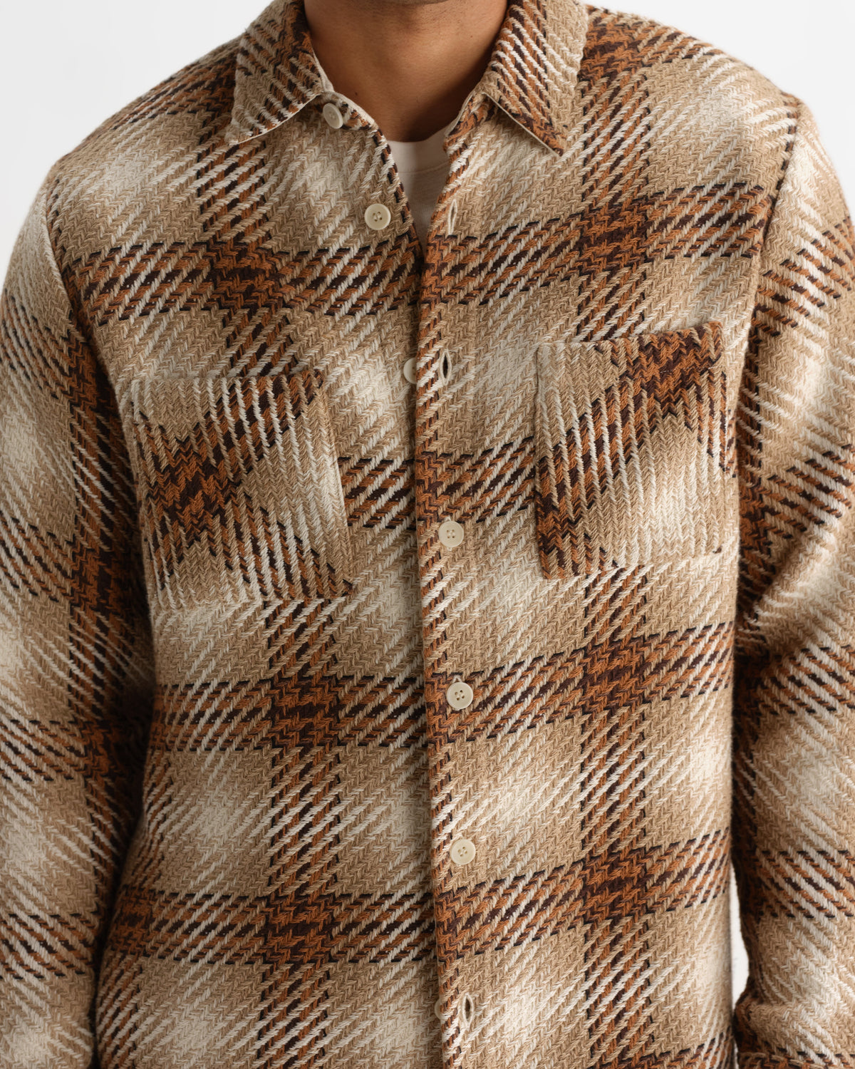 Whiting - Natural And Ecru Overlap Check Overshirt