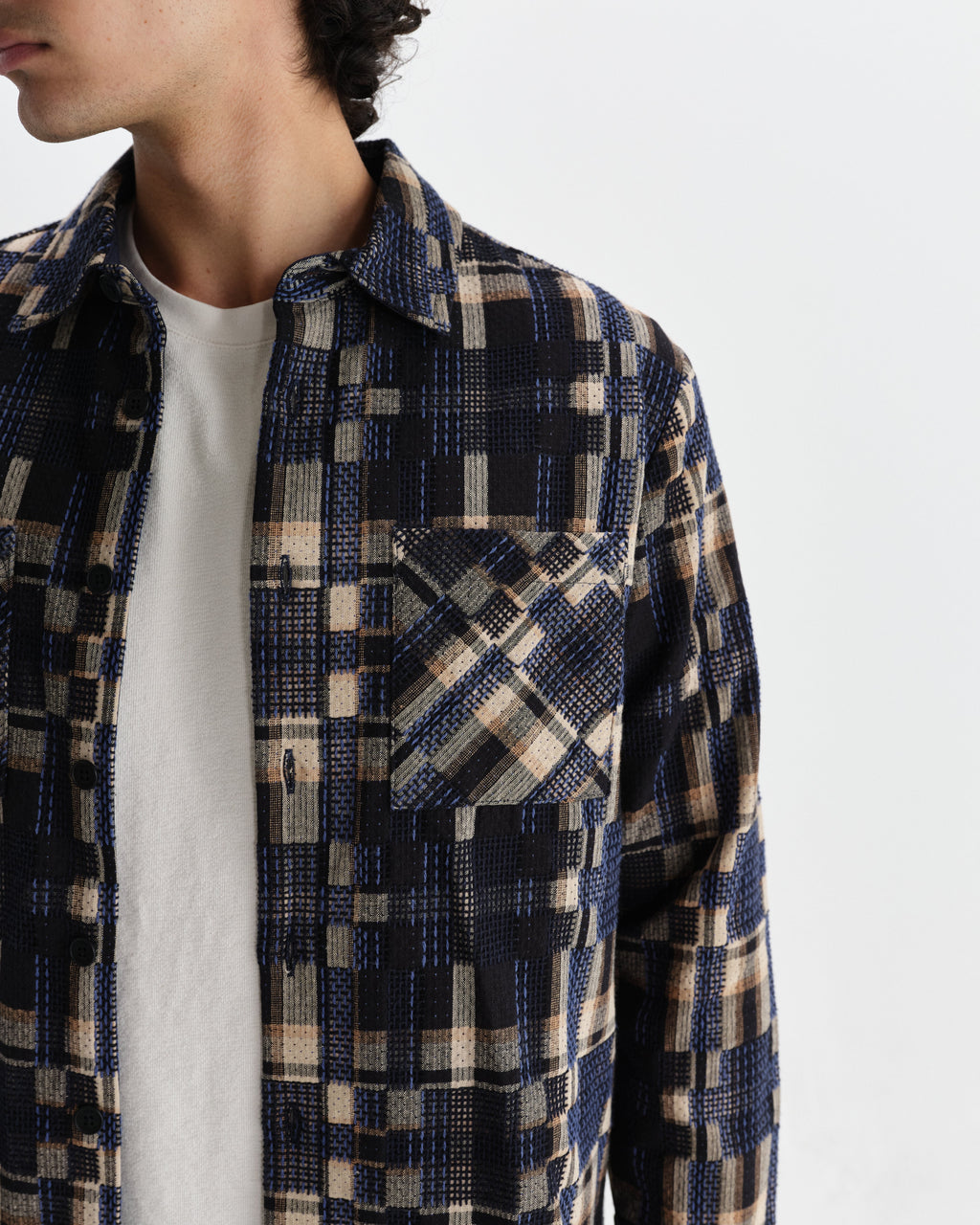 Whiting - Natural And Navy Glitch Check Overshirt