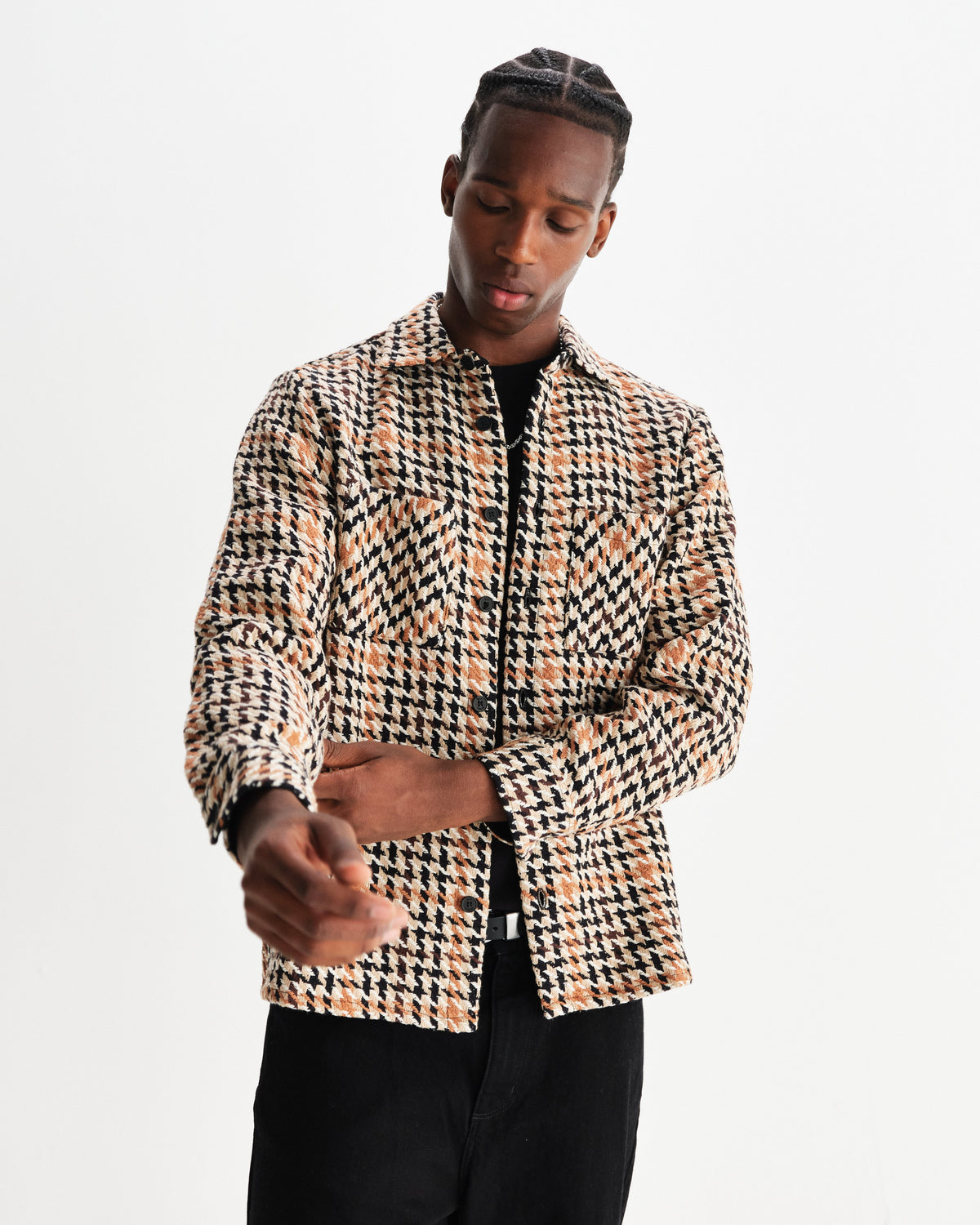 Whiting - Natural Houndstooth-Weave Overshirt