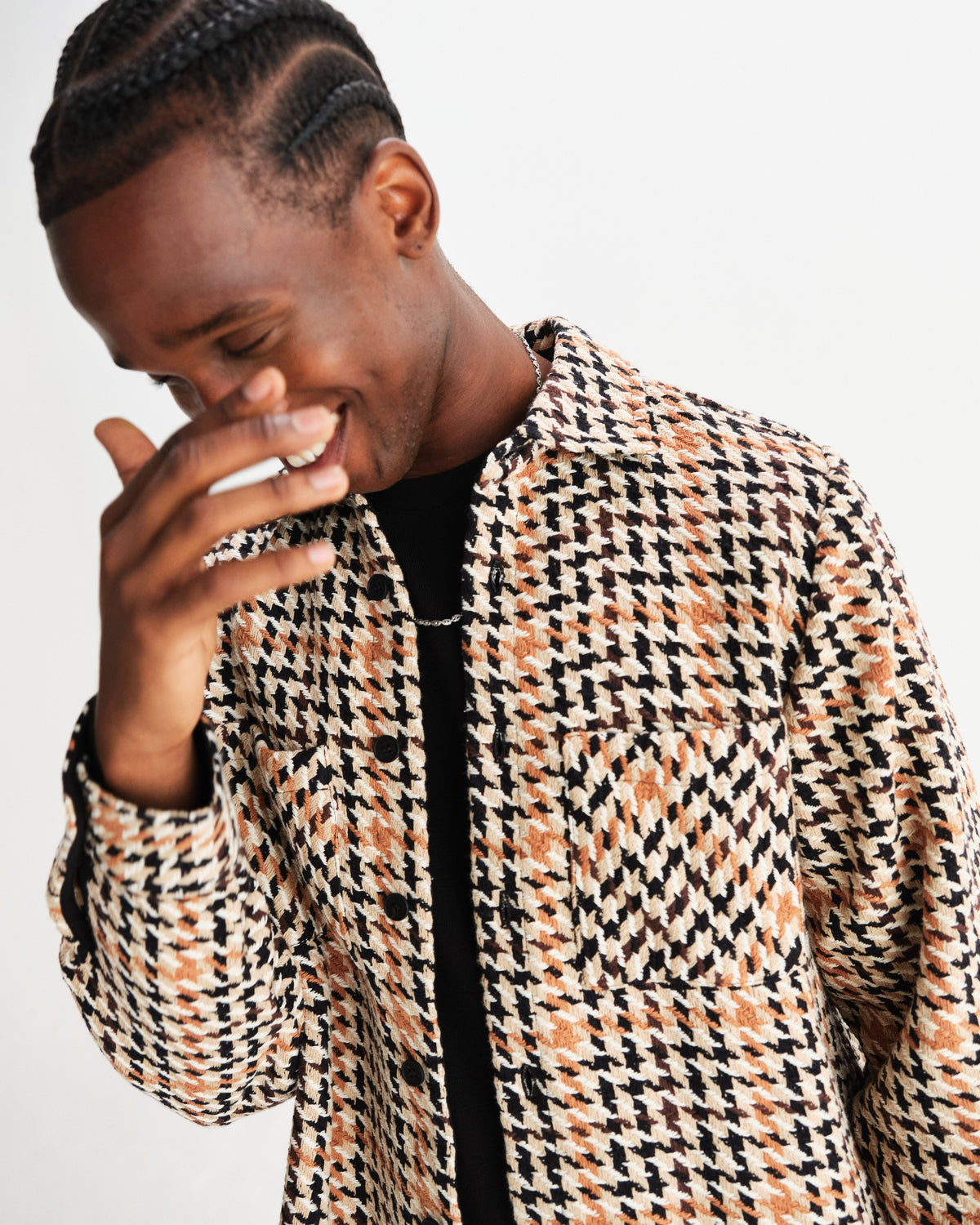 Whiting - Natural Houndstooth-Weave Overshirt