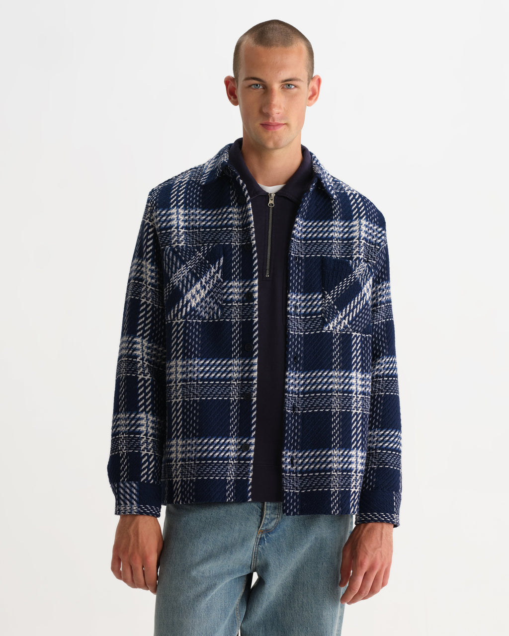 Whiting - Navy And Ecru Plaid Weave Check Overshirt