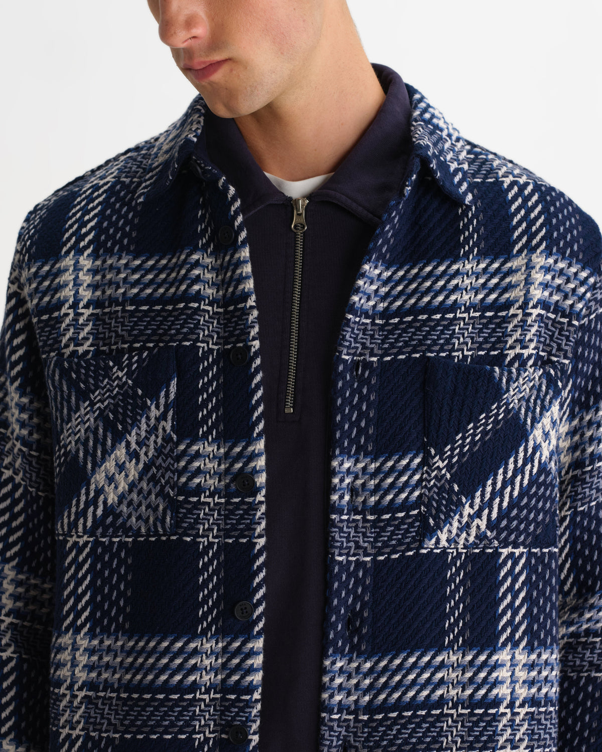 Whiting - Navy And Ecru Plaid Weave Check Overshirt