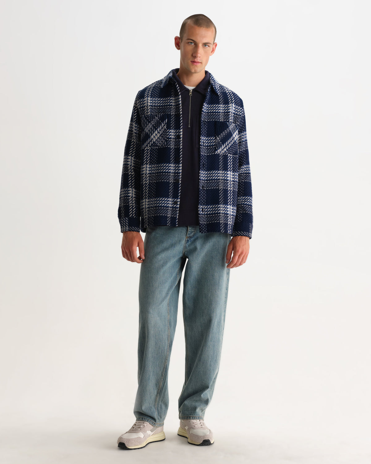 Whiting - Navy And Ecru Plaid Weave Check Overshirt