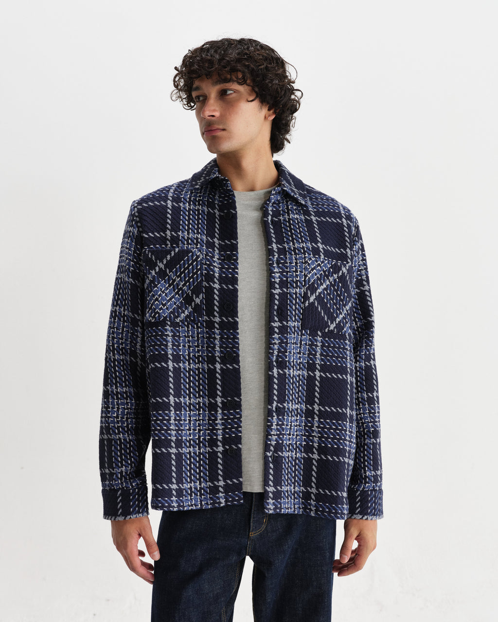 Whiting - Navy And Grey Wave Check Overshirt