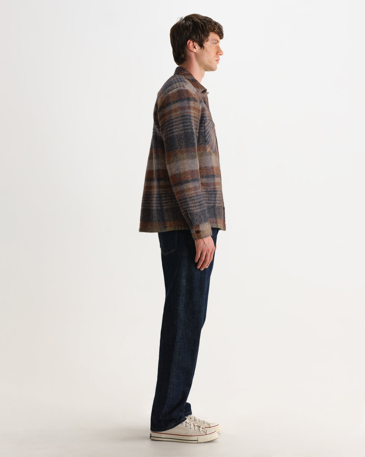 Whiting - Oatmeal And Multicolour Check Wool Blend Overshirt