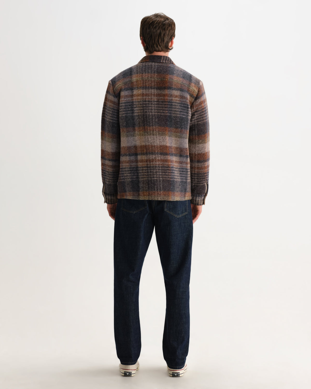 Whiting - Oatmeal And Multicolour Check Wool Blend Overshirt