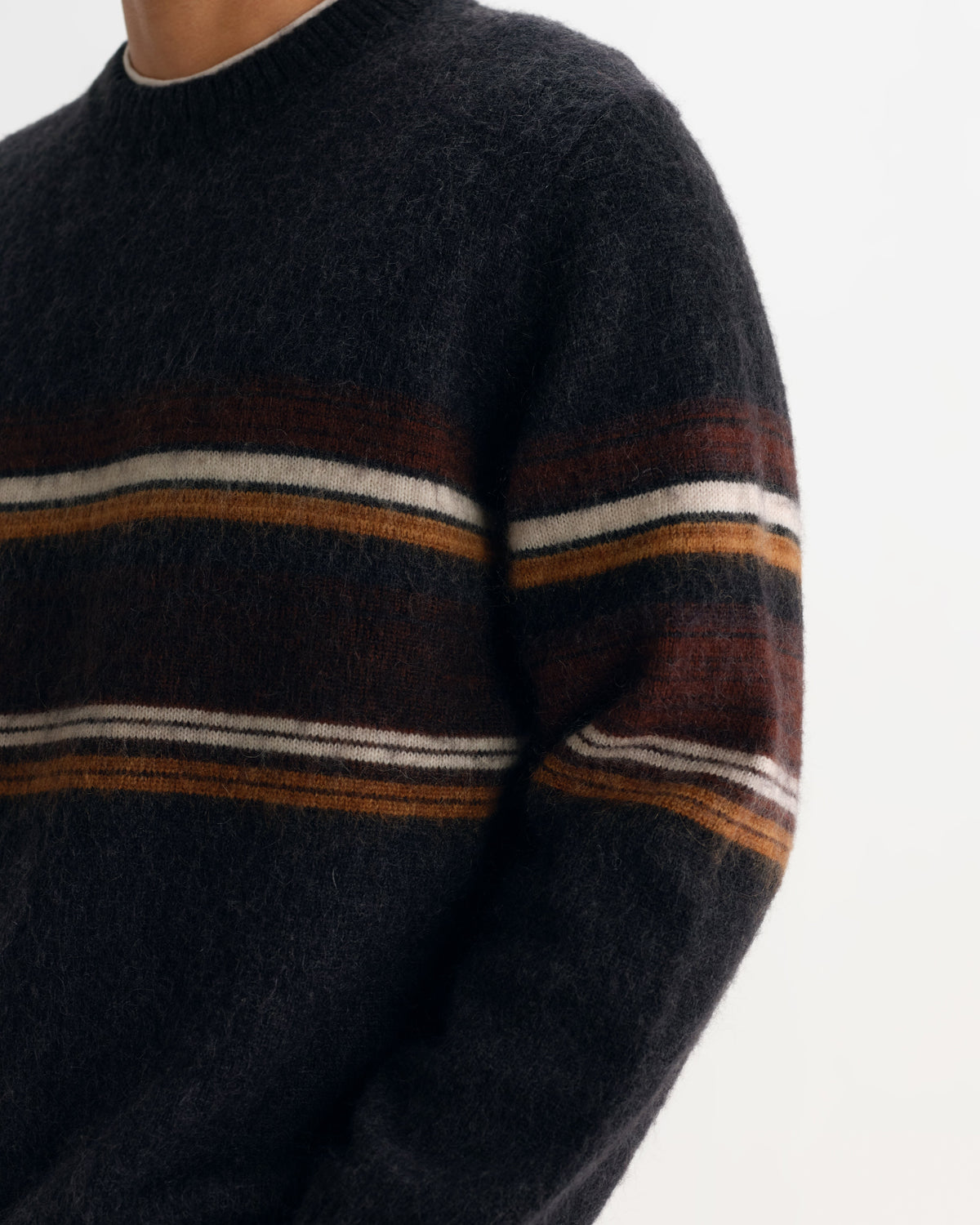 Wilde - Charcoal And Brown Bold Stripe Fluffy Wool Crewneck