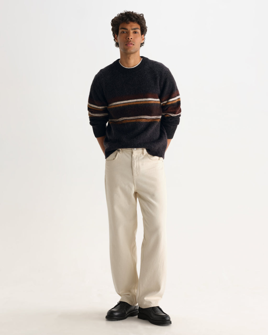 Wilde - Charcoal And Brown Bold Stripe Fluffy Wool Crewneck