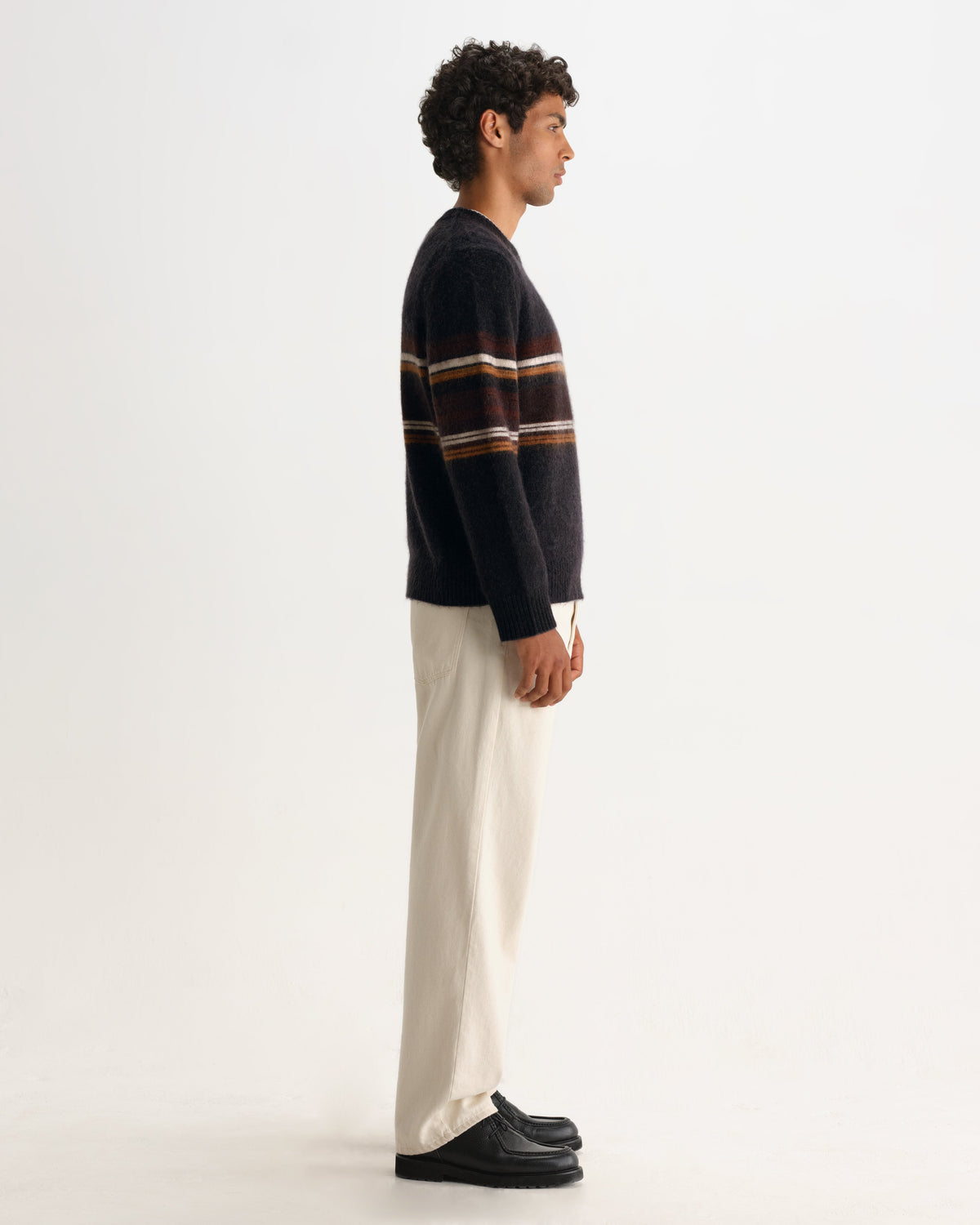Wilde - Charcoal And Brown Bold Stripe Fluffy Wool Crewneck