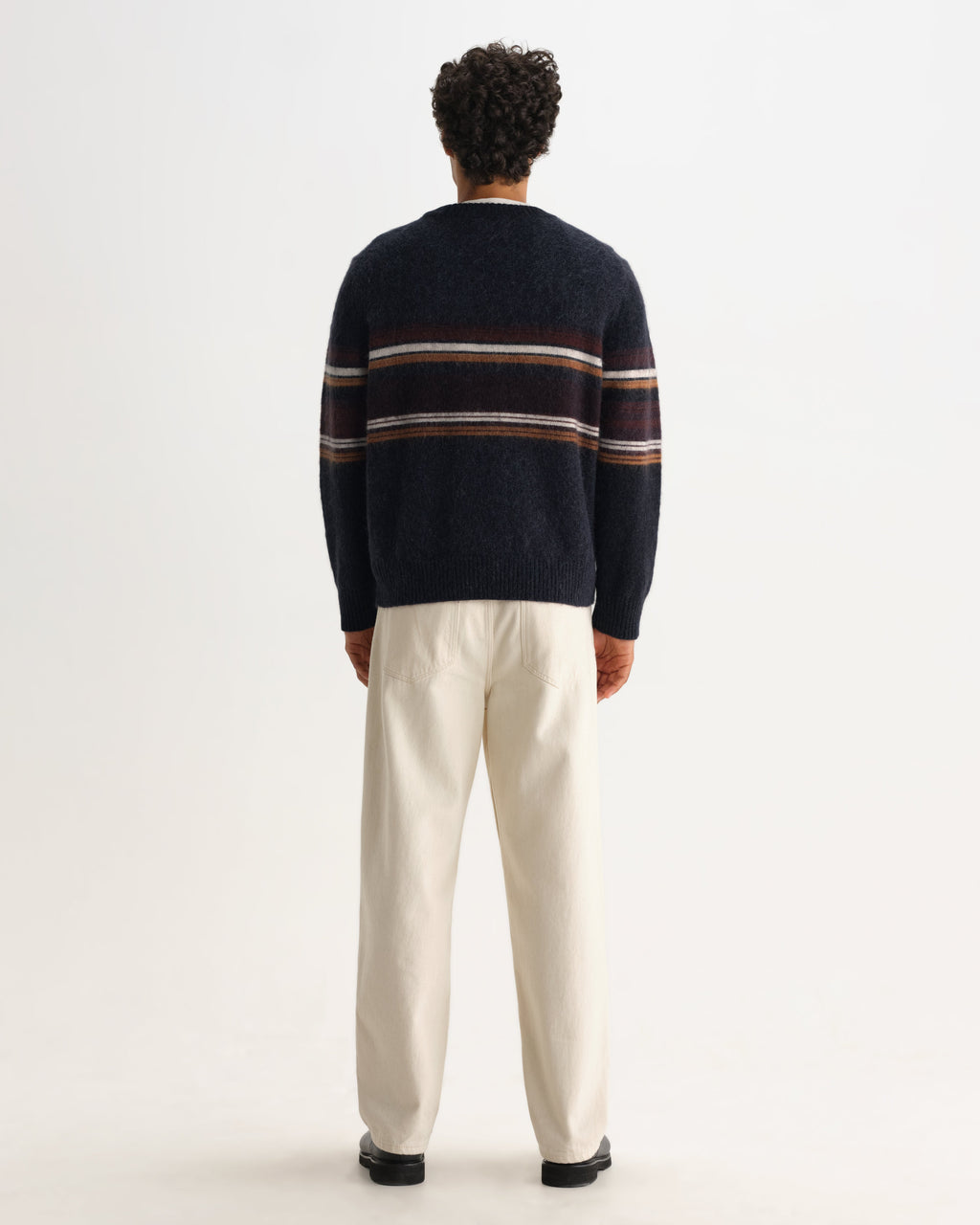 Wilde - Charcoal And Brown Bold Stripe Fluffy Wool Crewneck