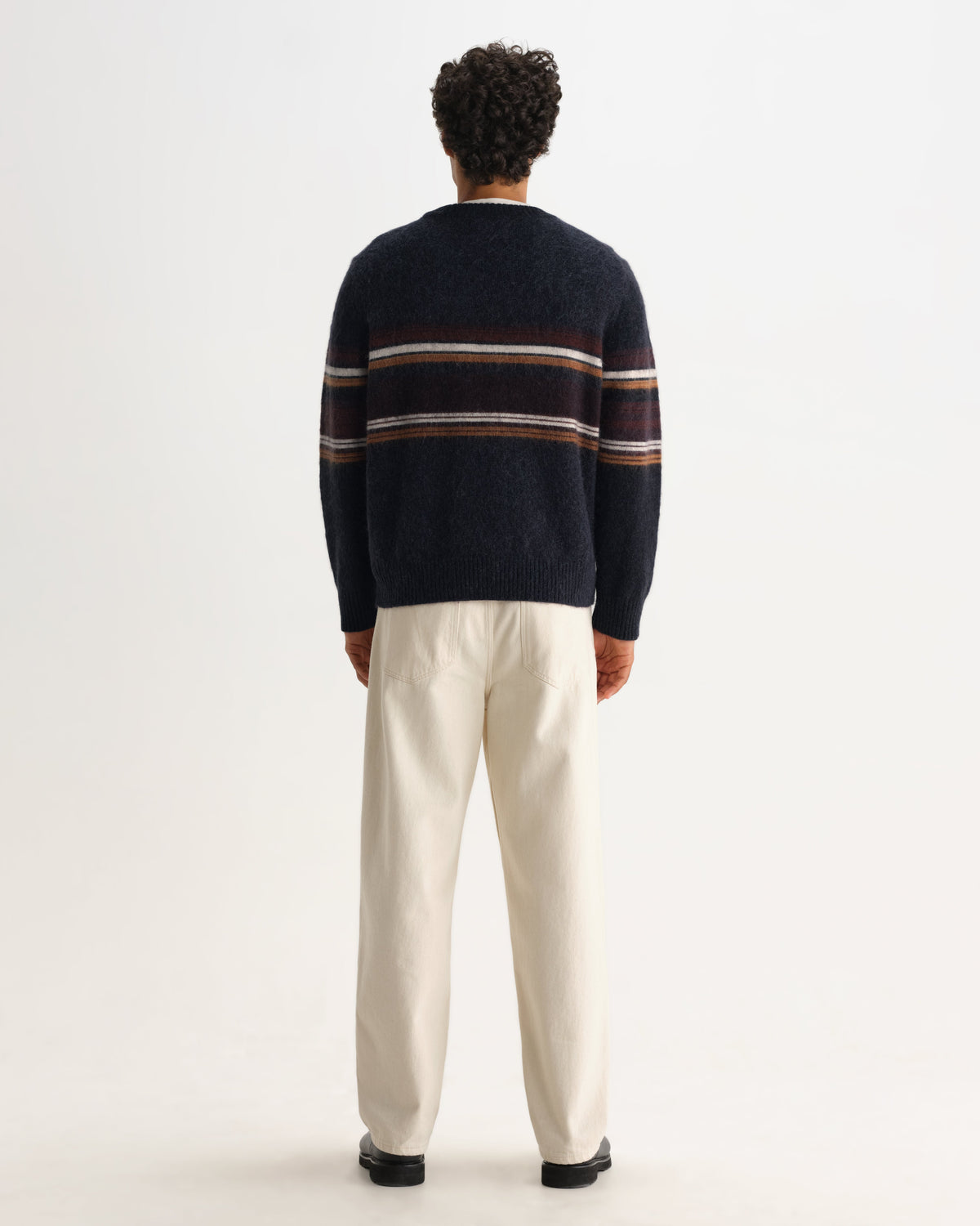 Wilde - Charcoal And Brown Bold Stripe Fluffy Wool Crewneck