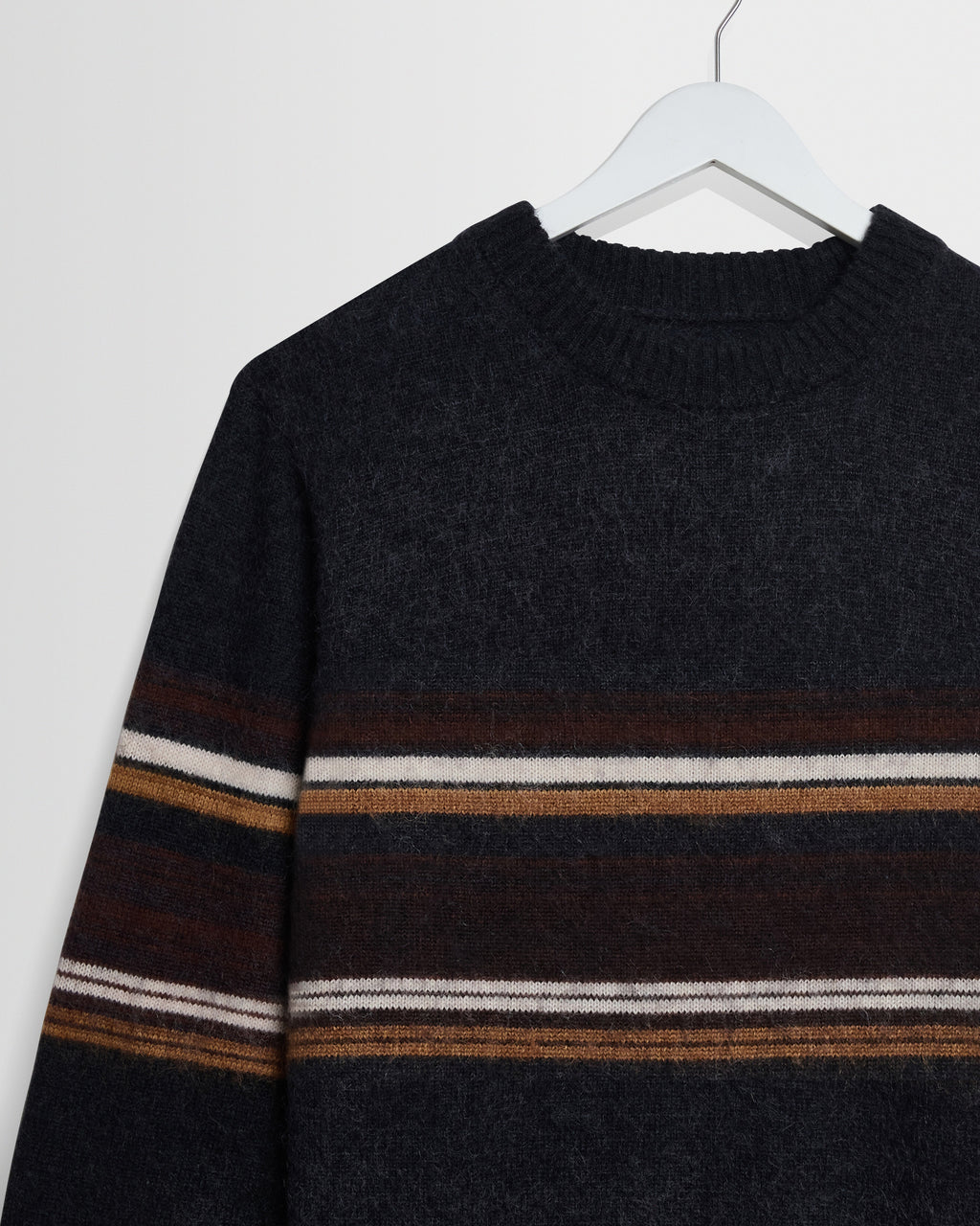 Wilde - Charcoal And Brown Bold Stripe Fluffy Wool Crewneck