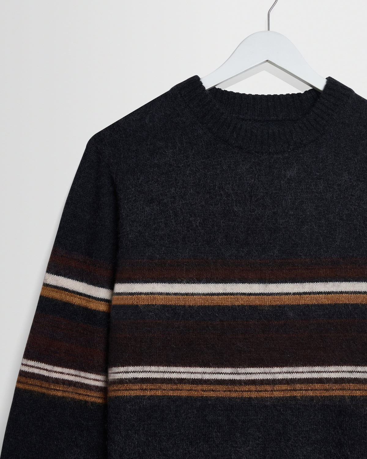 Wilde - Charcoal And Brown Bold Stripe Fluffy Wool Crewneck