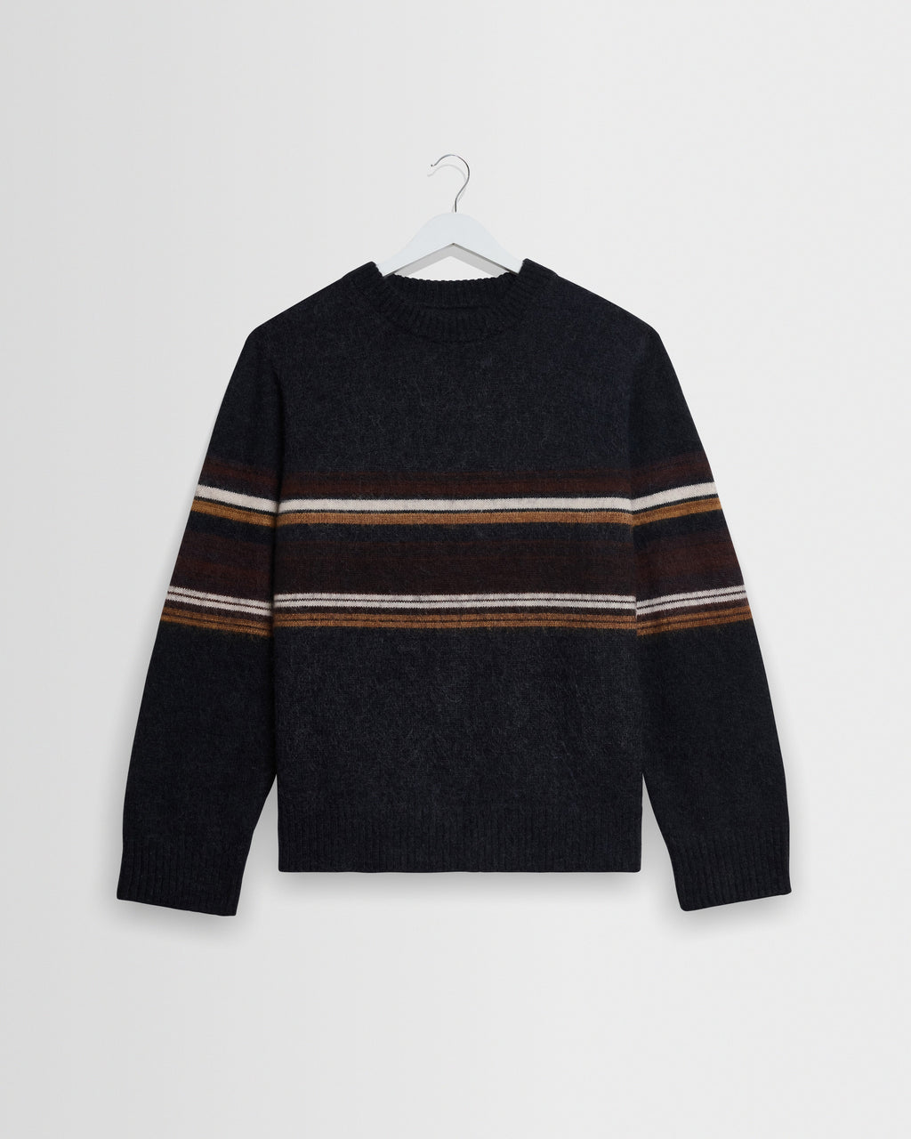Wilde - Charcoal And Brown Bold Stripe Fluffy Wool Crewneck
